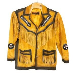Vtg 3B‎ West Leather Suede Tassel Beaded Southwestern Jacket Mens XL